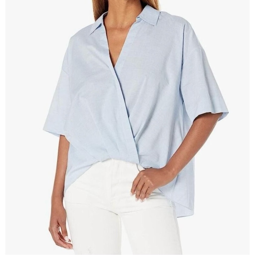 Theory Top Womens Icon Twist Hem Chambray V Neck Lagenlook M